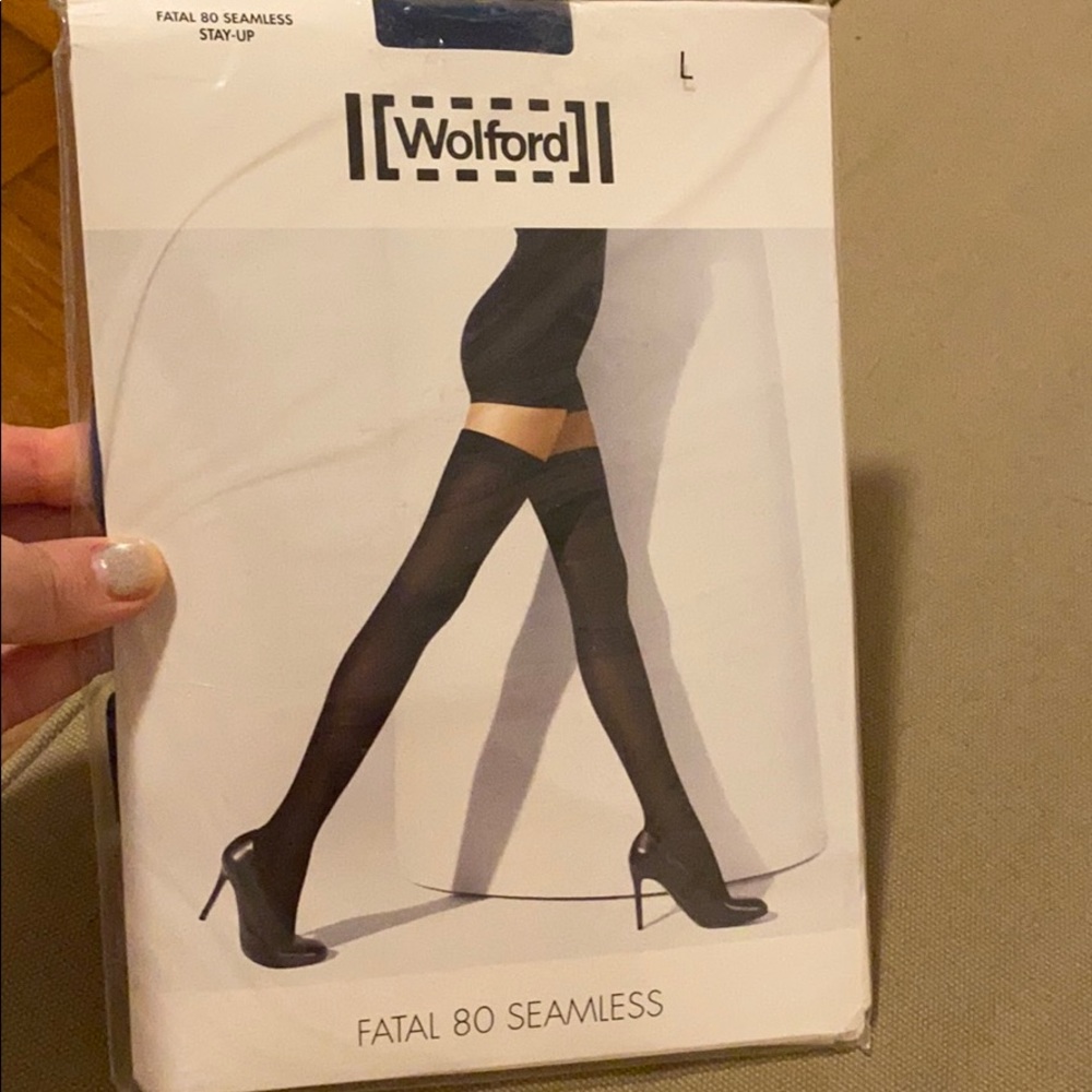 NWT Wolford Fatal 80 thigh highs in dark blue!